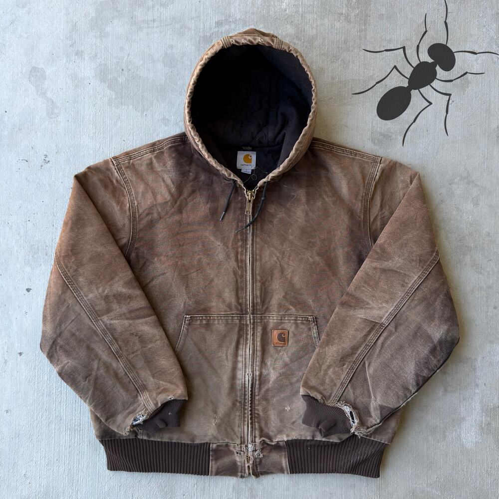 Carhartt J130 Dkb Brown Hooded Work Wear Jacket - Gem